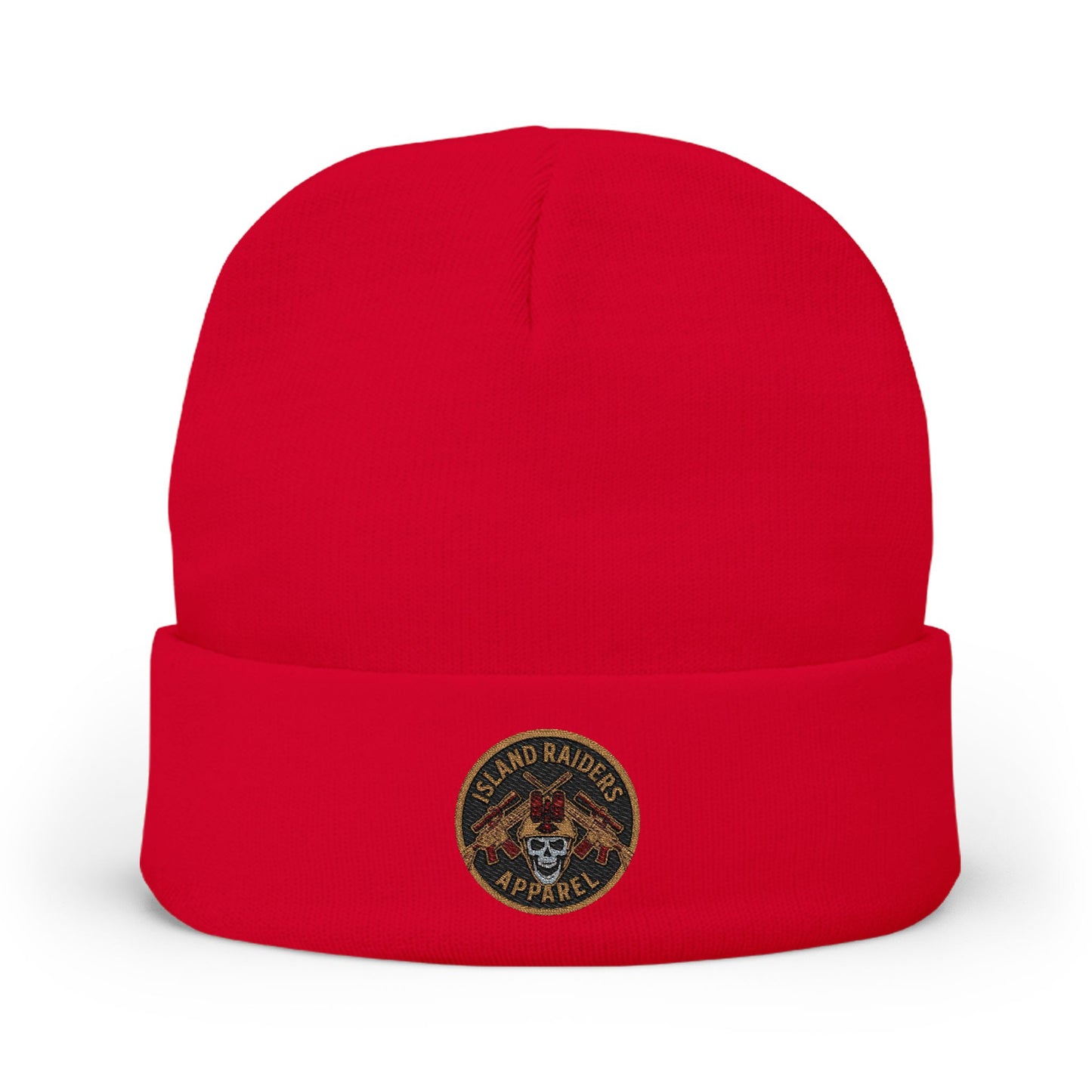 Cozy Knit Island Raiders Beanie with Embroidered Design, Winter Hat for Men and Women.