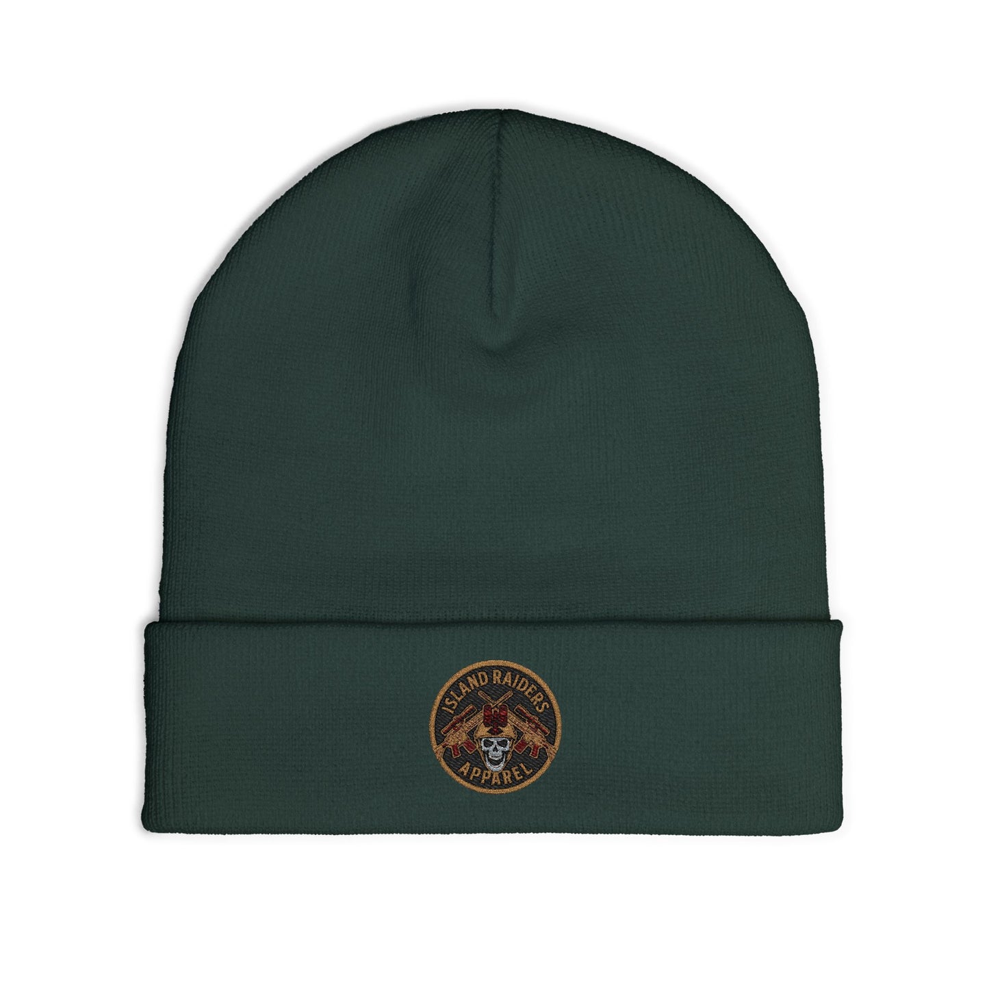 Cozy Knit Island Raiders Beanie with Embroidered Design, Winter Hat for Men and Women.