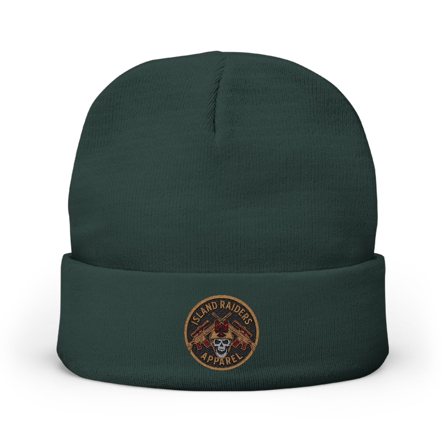 Cozy Knit Island Raiders Beanie with Embroidered Design, Winter Hat for Men and Women.