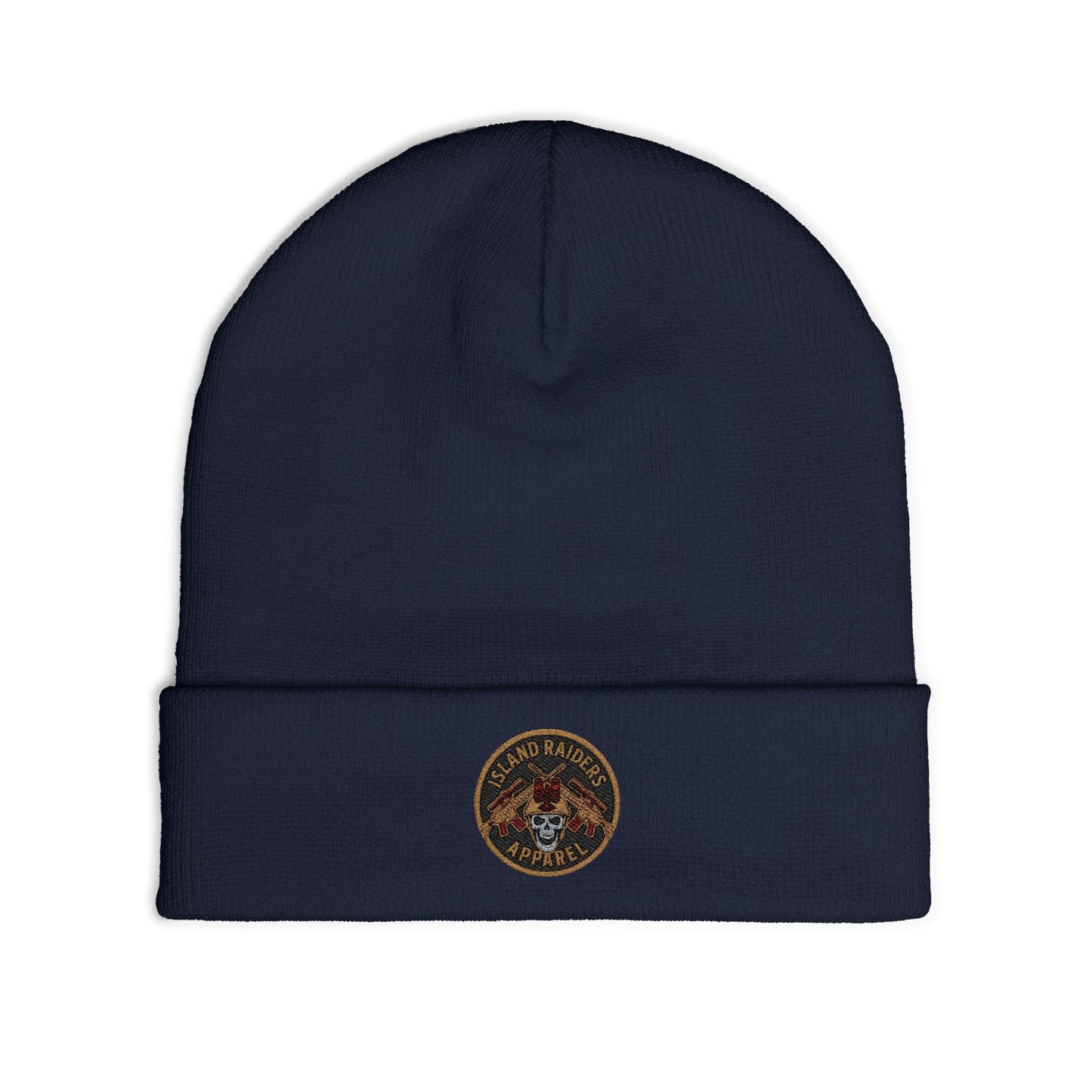Cozy Knit Island Raiders Beanie with Embroidered Design, Winter Hat for Men and Women.