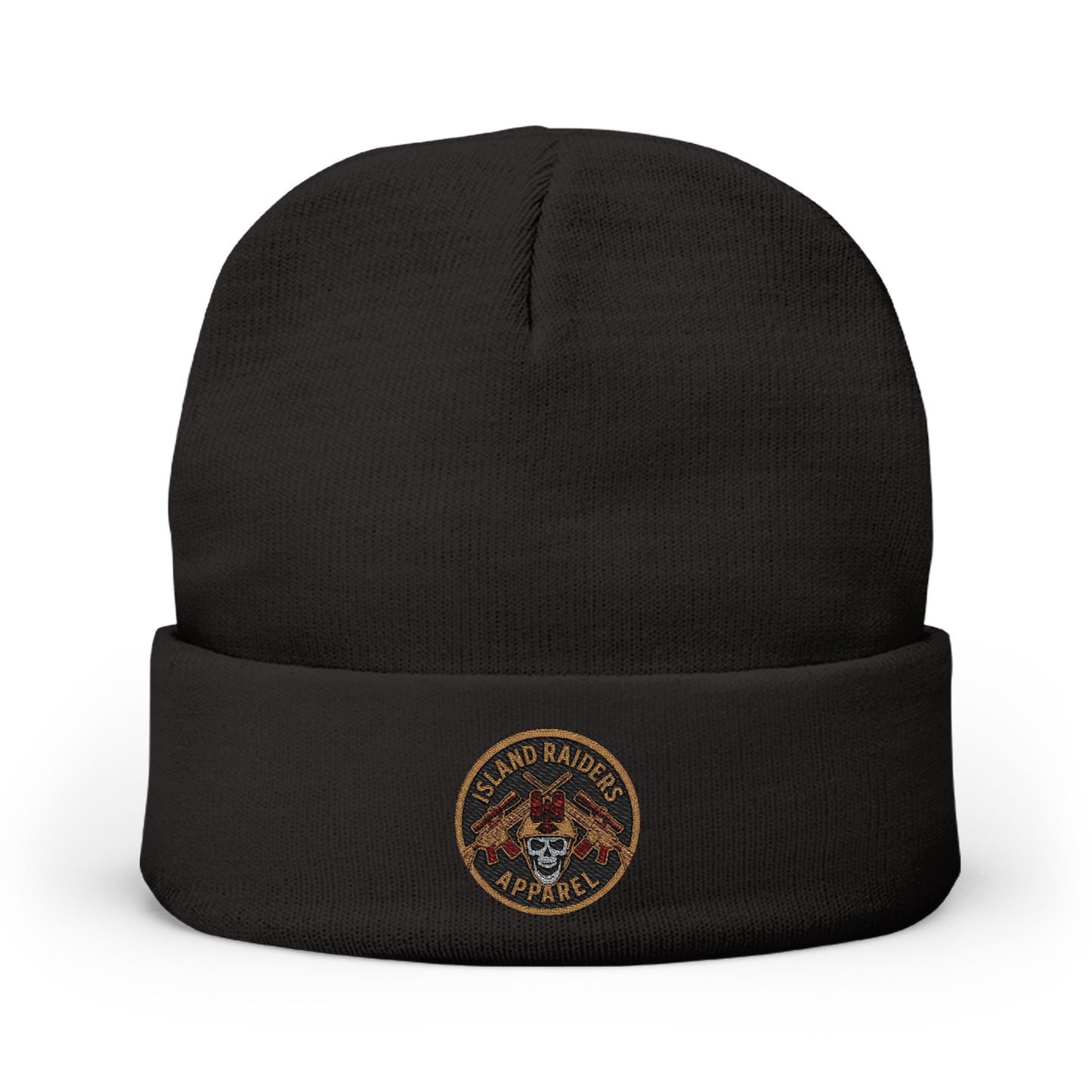 Cozy Knit Island Raiders Beanie with Embroidered Design, Winter Hat for Men and Women.