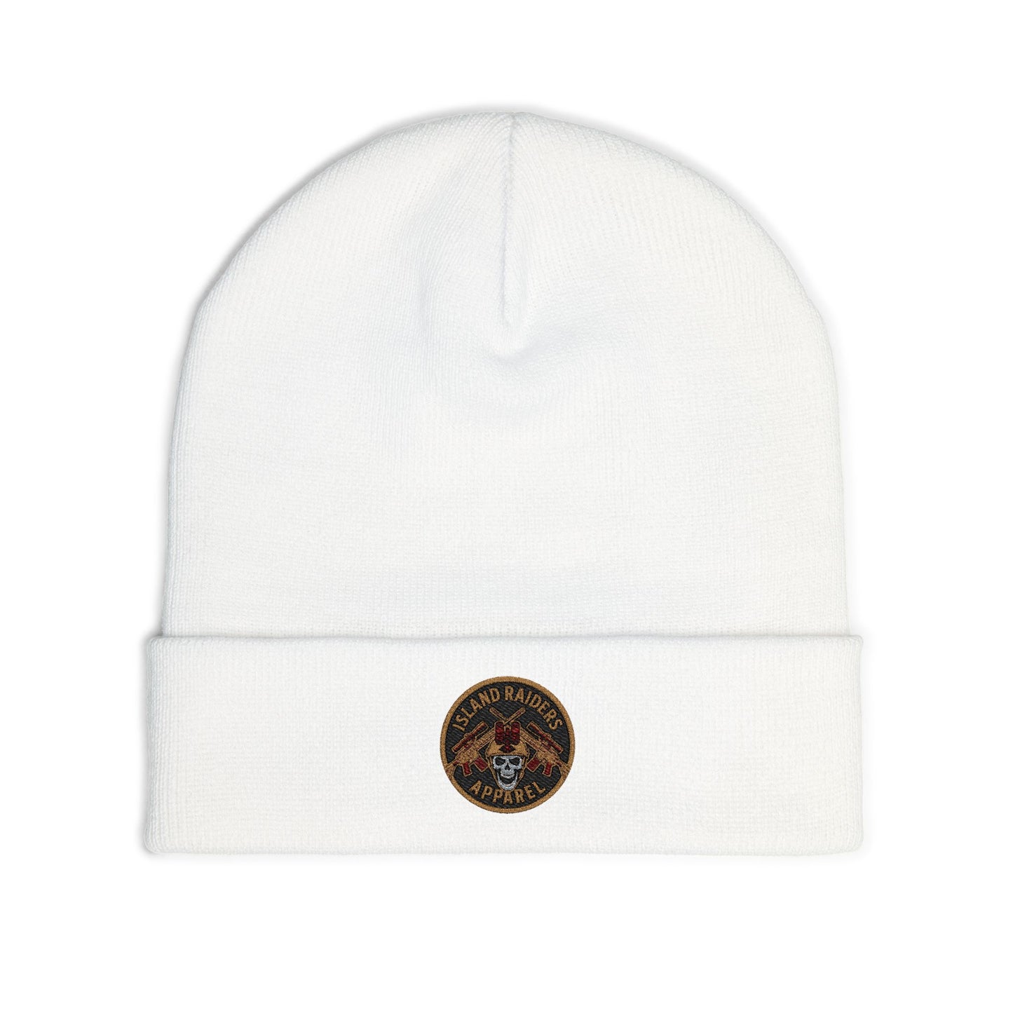 Cozy Knit Island Raiders Beanie with Embroidered Design, Winter Hat for Men and Women.