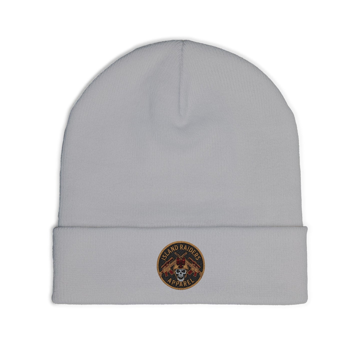 Cozy Knit Island Raiders Beanie with Embroidered Design, Winter Hat for Men and Women.