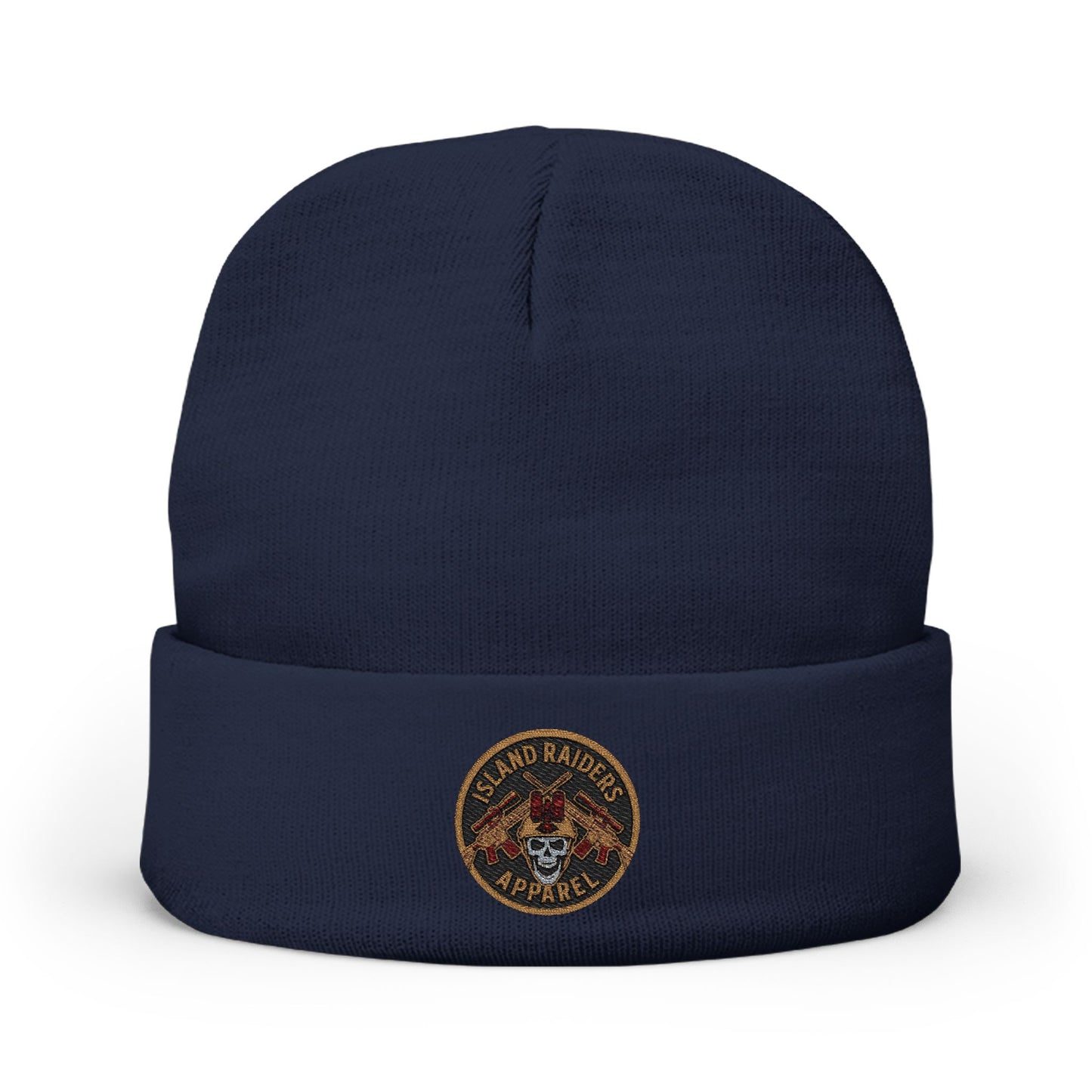 Cozy Knit Island Raiders Beanie with Embroidered Design, Winter Hat for Men and Women.