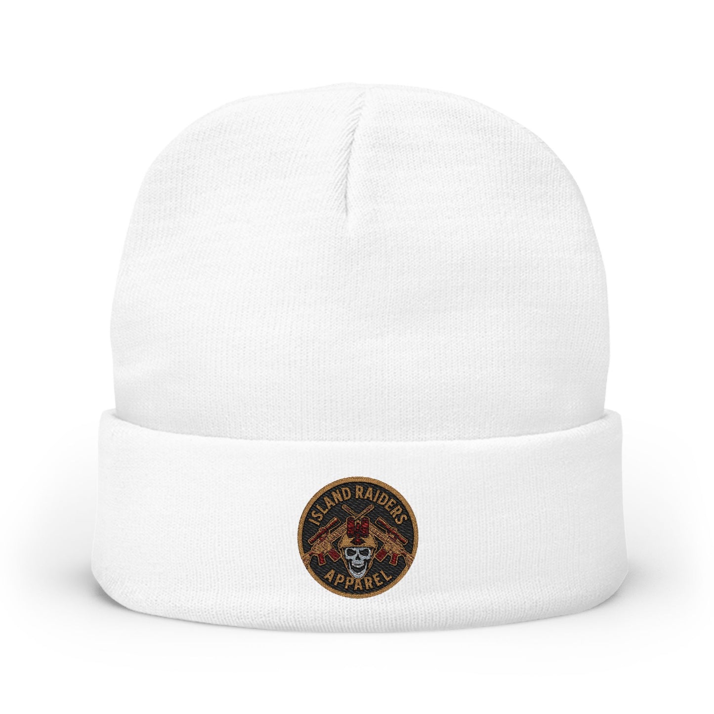 Cozy Knit Island Raiders Beanie with Embroidered Design, Winter Hat for Men and Women.