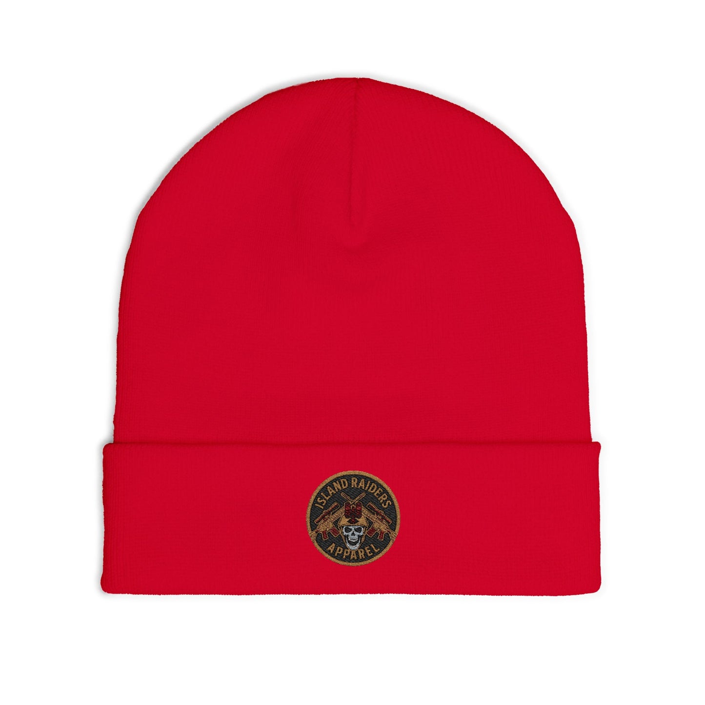 Cozy Knit Island Raiders Beanie with Embroidered Design, Winter Hat for Men and Women.